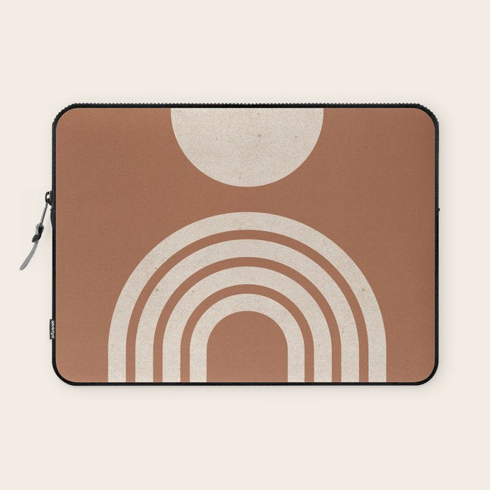 Mid century modern sun and rainbow on terracotta Laptop Sleeve Gallery Image 1