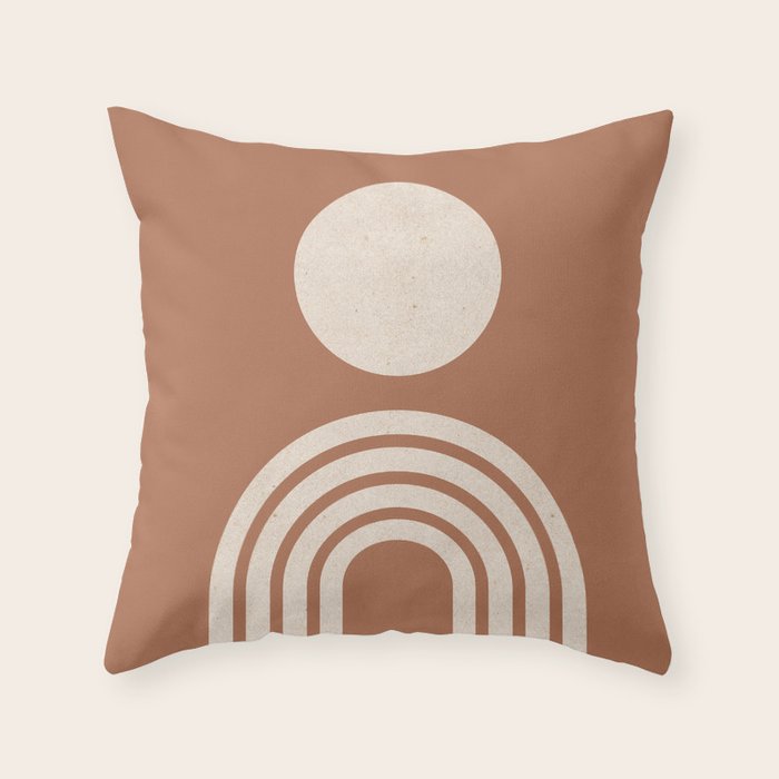 Mid century modern sun and rainbow on terracotta Throw Pillow Gallery Image 6