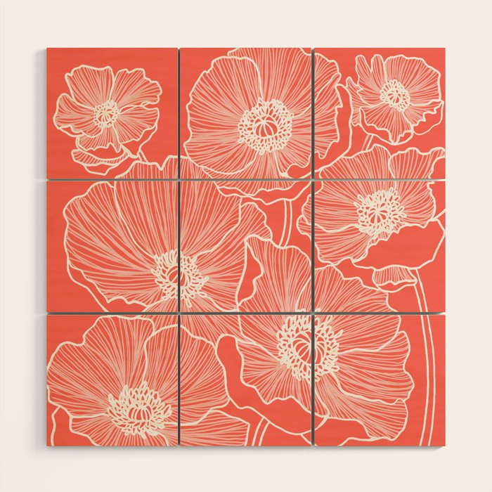 Coral Poppies Wood Wall Art Gallery Image 1