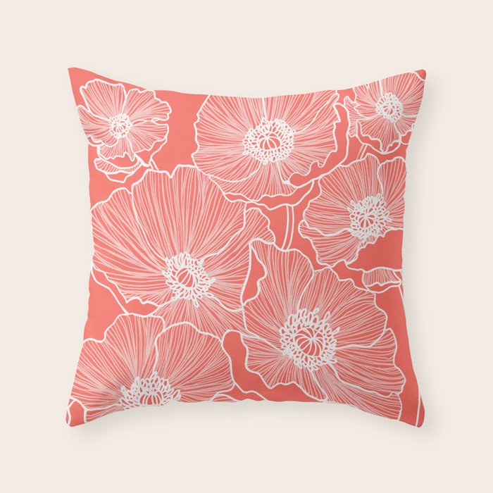 Coral Poppies Throw Pillow Gallery Image 6
