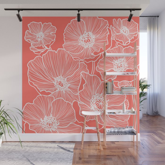 Coral Poppies Wall Mural Gallery Image 1