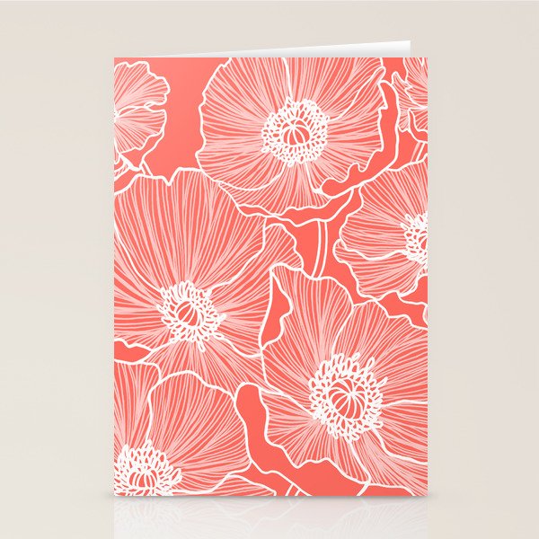 Coral Poppies Stationery Card Gallery Image 1