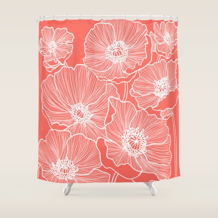 Coral Poppies Shower Curtain Gallery Image 1