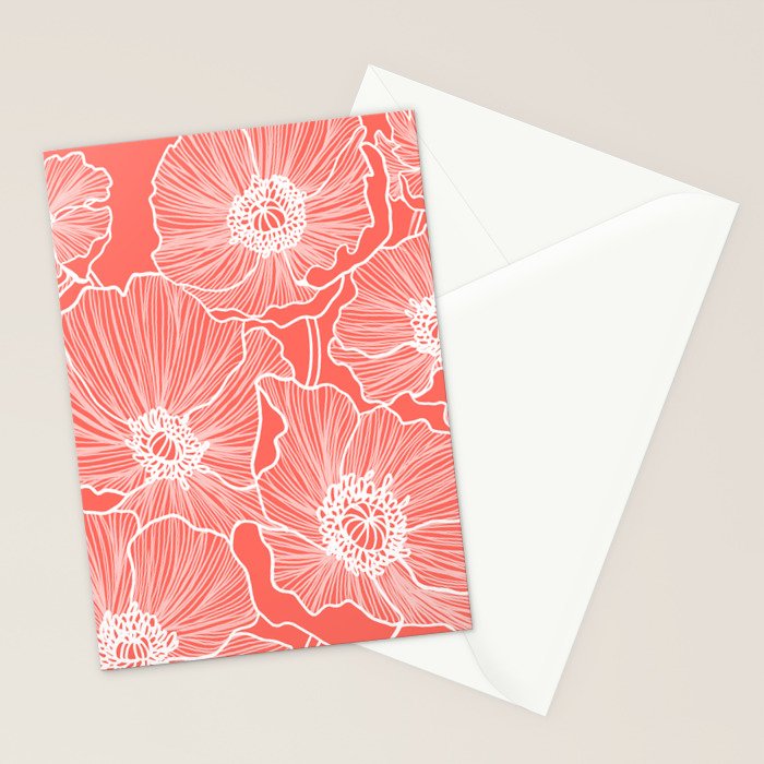 Coral Poppies Stationery Card Gallery Image 2