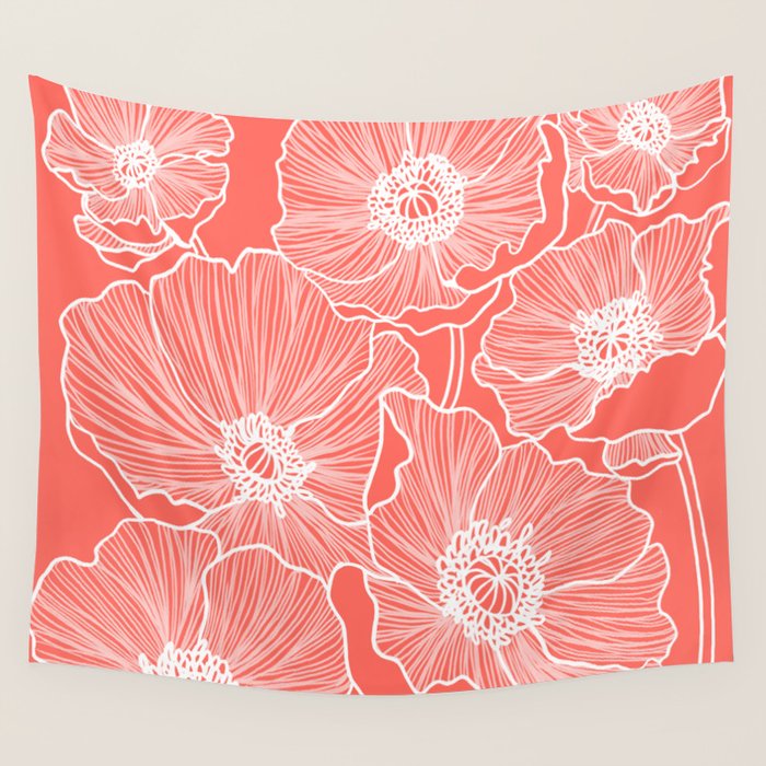 Coral Poppies Wall Tapestry Gallery Image 4