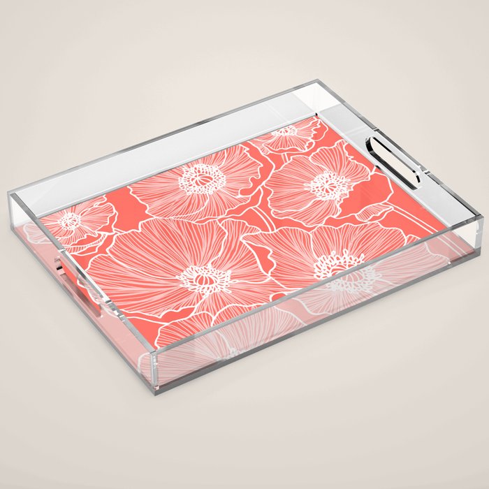 Coral Poppies Acrylic Tray Gallery Image 1