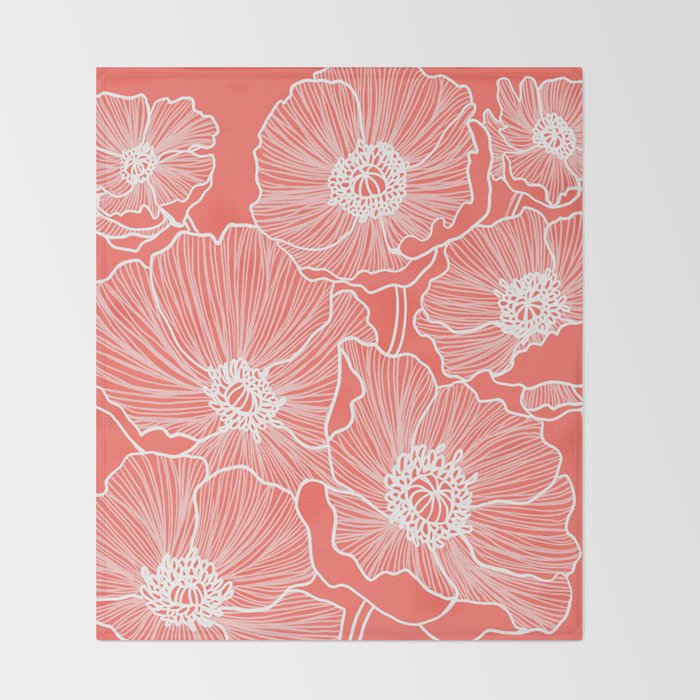Coral Poppies Throw Blanket Gallery Image 2