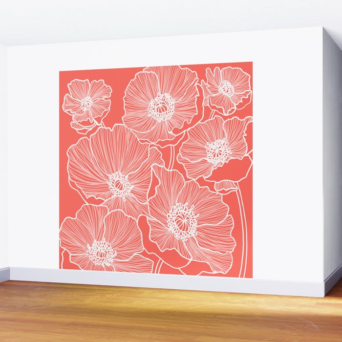 Coral Poppies Wall Mural Gallery Image 2
