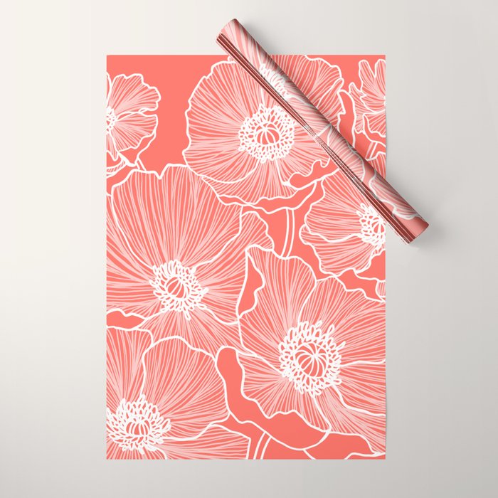 Coral Poppies Wrapping Paper Gallery Image 1