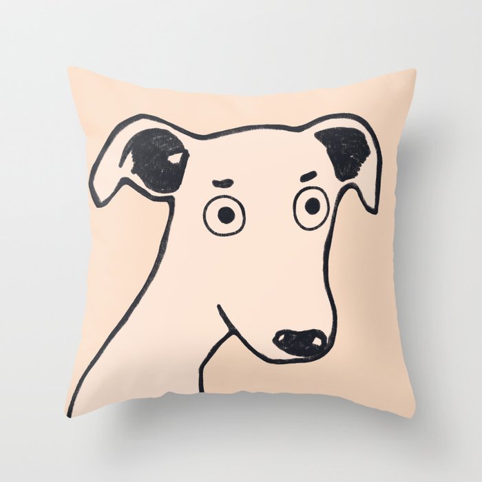 Archie the greyhound on cream Throw Pillow Gallery Image 6