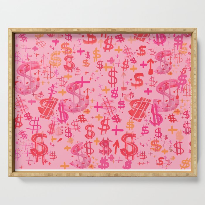Pink Dollar Signs Serving Tray Gallery Image 1