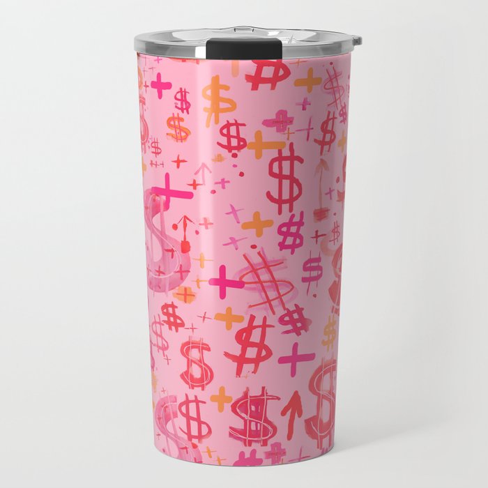 Pink Dollar Signs Travel Mug Gallery Image 1