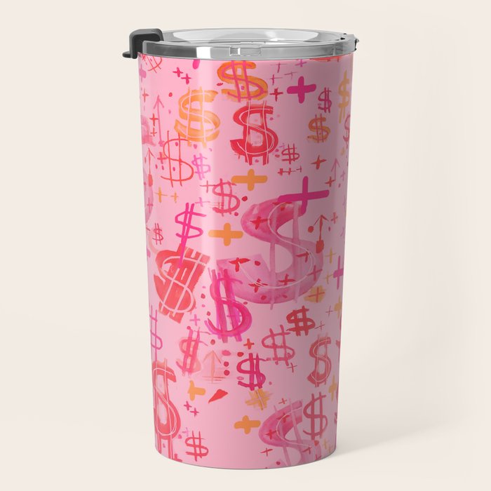 Pink Dollar Signs Travel Mug Gallery Image 3