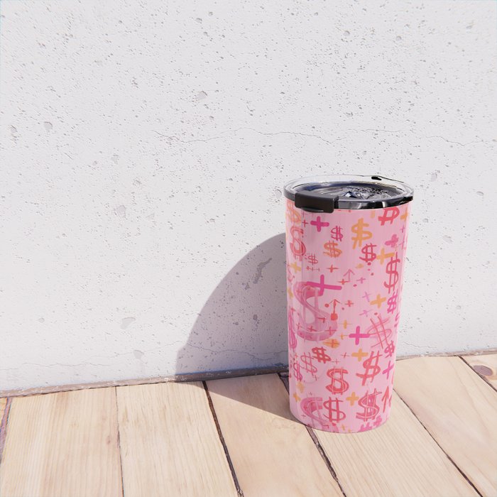 Pink Dollar Signs Travel Mug Gallery Image 4
