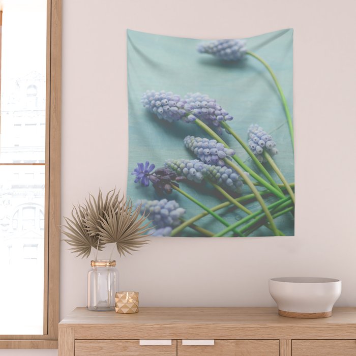 Blue Flowers Wall Tapestry Gallery Image 2