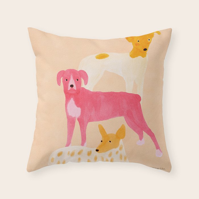 Three Dogs Lined Up - Yellow and Pink Throw Pillow Gallery Image 6