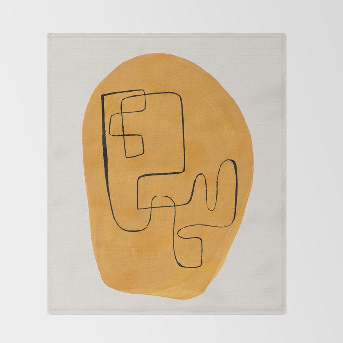 Enshape by Ejaaz Haniff 'Yellow Maze' Mid Century Modern Minimalist Maze Pattern Line Drawing Funky Cool Vintage Style Throw Blanket Gallery Image 2