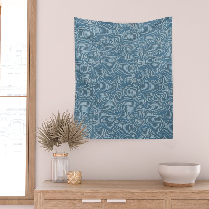 Cat Waves Pattern 2 Wall Tapestry Gallery Image 2