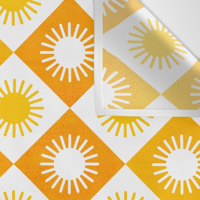 Retro Checkered Yellow Sun Pattern Wall Tapestry Gallery Image 3