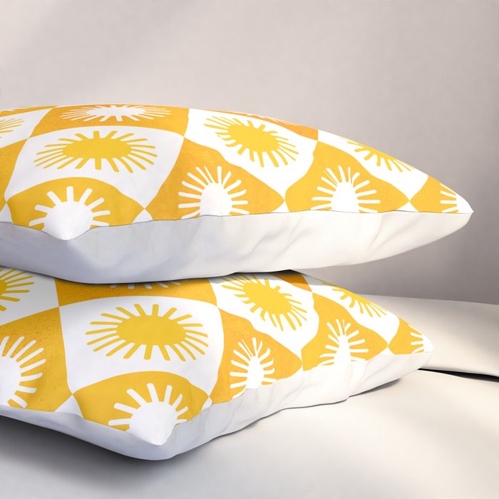 Retro Checkered Yellow Sun Pattern Pillow Sham Gallery Image 3