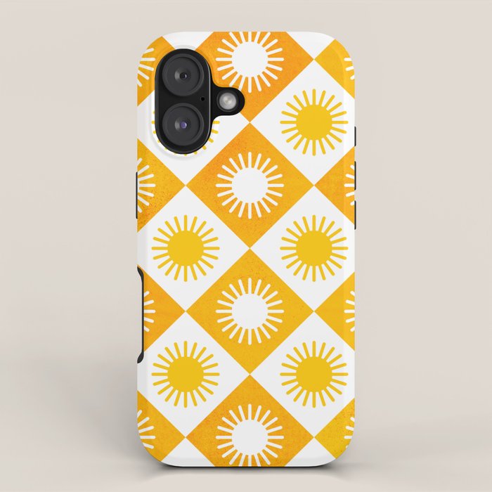 Retro Checkered Yellow Sun Pattern iPhone Case Gallery Image 1