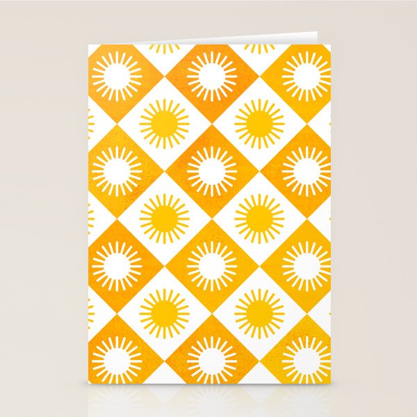 Retro Checkered Yellow Sun Pattern Stationery Card Gallery Image 2