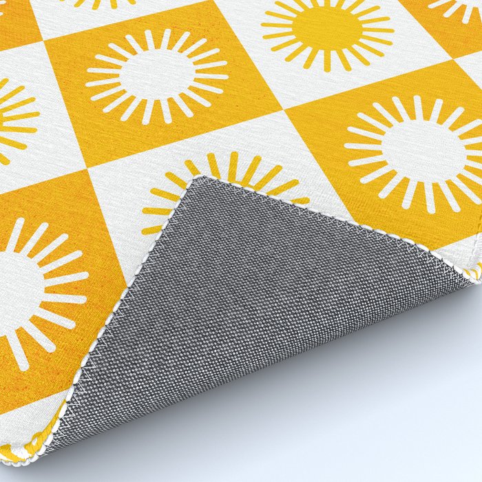 Retro Checkered Yellow Sun Pattern Rug Gallery Image 4