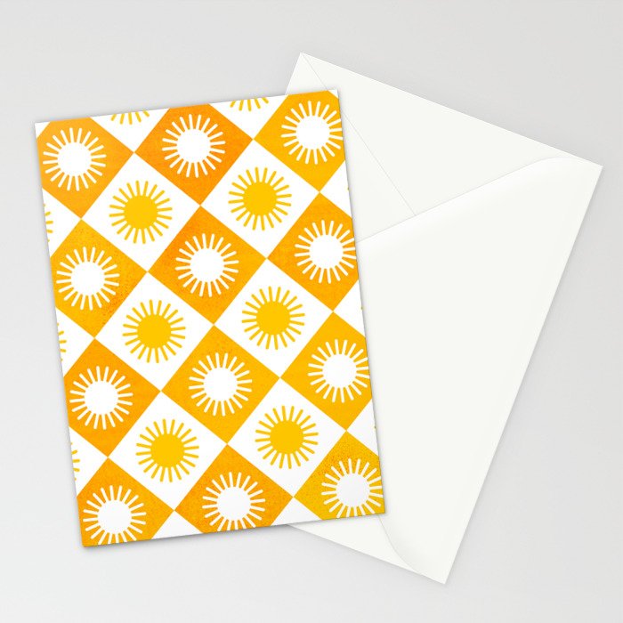 Retro Checkered Yellow Sun Pattern Stationery Card Gallery Image 2