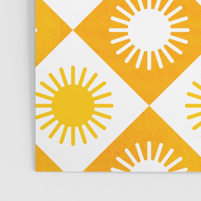 Retro Checkered Yellow Sun Pattern Poster Gallery Image 3