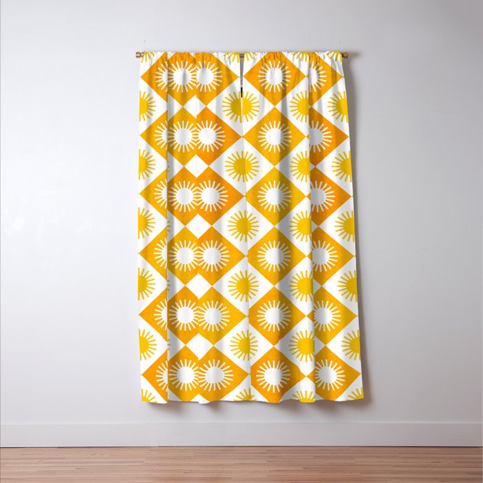 Retro Checkered Yellow Sun Pattern Window Curtain Gallery Image 3