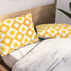 Retro Checkered Yellow Sun Pattern Pillow Sham Gallery Image 2