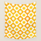 Retro Checkered Yellow Sun Pattern Wall Tapestry Gallery Image 4