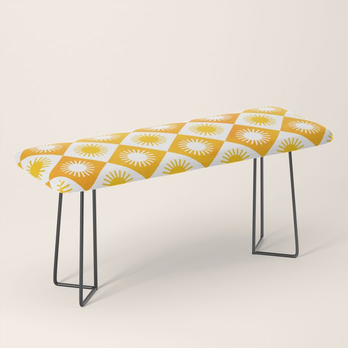 Retro Checkered Yellow Sun Pattern Bench Gallery Image 1