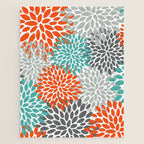 Floral Pattern, Abstract, Orange, Teal and Gray Jigsaw Puzzle Gallery Image 1