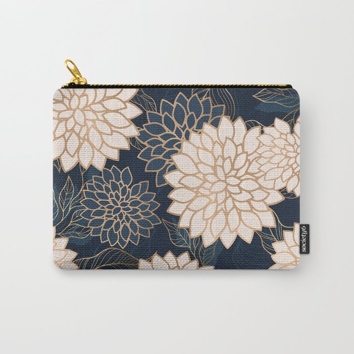 Floral Aesthetic in Navy, Blue, Ivory and Gold Carry All Pouch Gallery Image 1