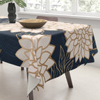Floral Aesthetic in Navy, Blue, Ivory and Gold Tablecloth Gallery Image 3