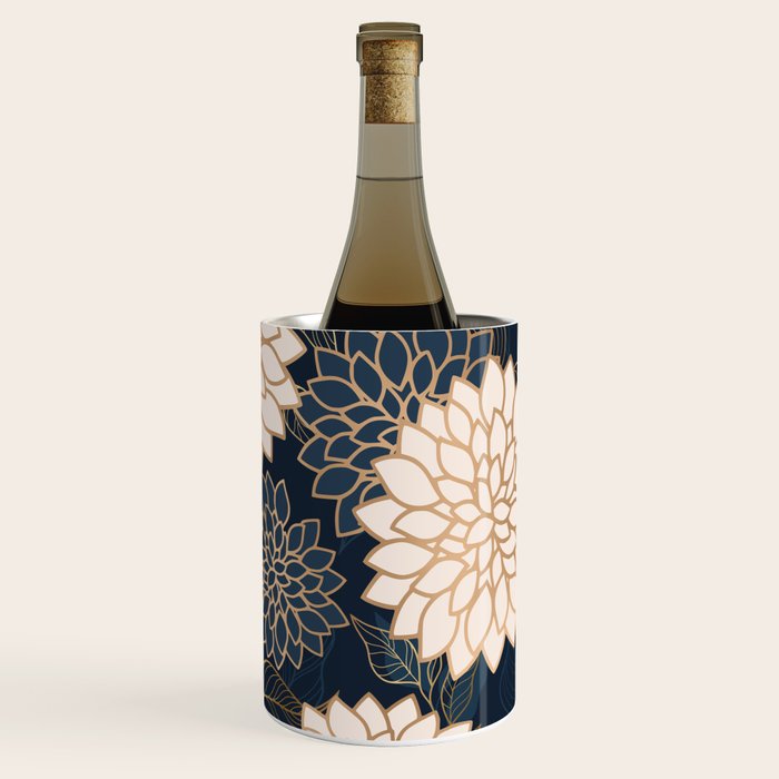 Floral Aesthetic in Navy, Blue, Ivory and Gold Wine Chiller Gallery Image 1