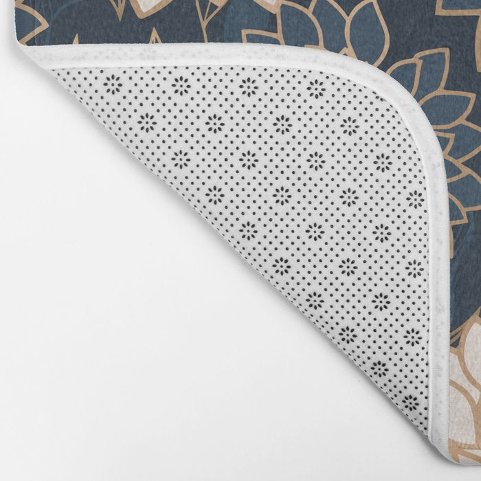 Floral Aesthetic in Navy, Blue, Ivory and Gold Bath Mat Gallery Image 2