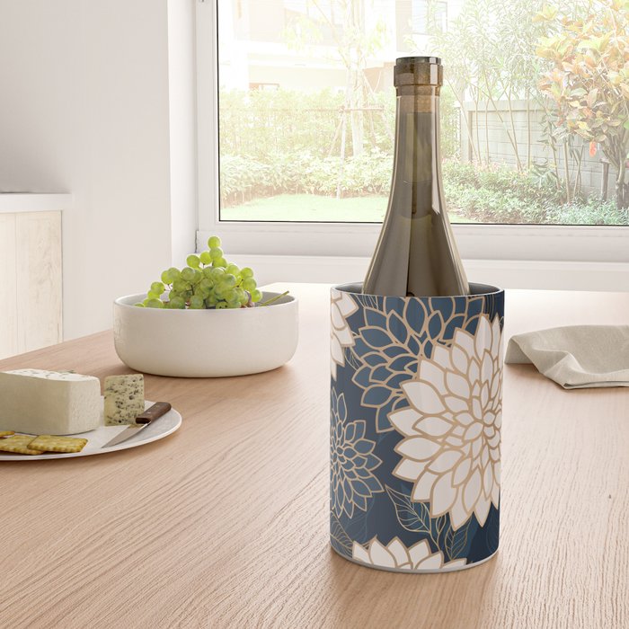 Floral Aesthetic in Navy, Blue, Ivory and Gold Wine Chiller Gallery Image 4