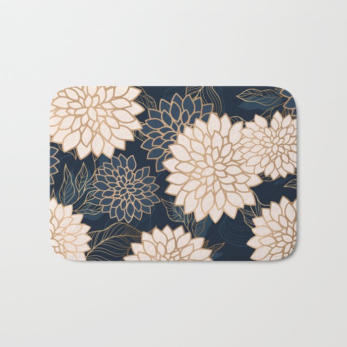Floral Aesthetic in Navy, Blue, Ivory and Gold Bath Mat Gallery Image 1