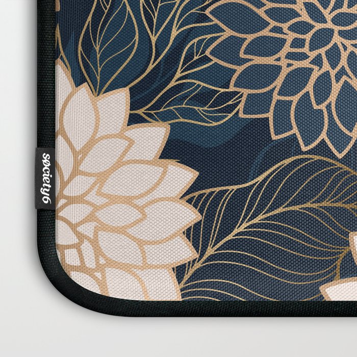 Floral Aesthetic in Navy, Blue, Ivory and Gold Laptop Sleeve Gallery Image 3