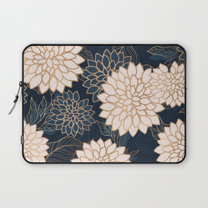 Floral Aesthetic in Navy, Blue, Ivory and Gold Laptop Sleeve Gallery Image 1