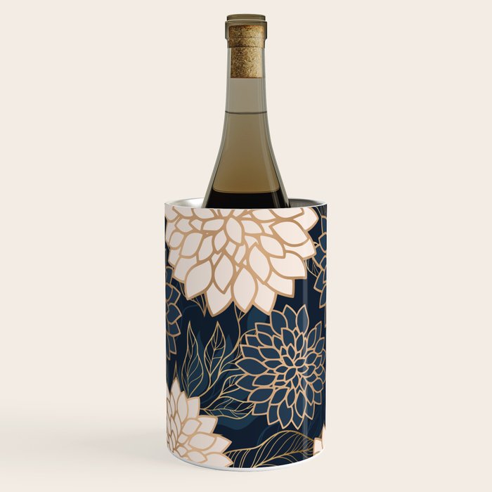 Floral Aesthetic in Navy, Blue, Ivory and Gold Wine Chiller Gallery Image 2