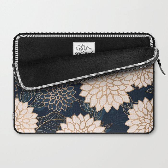 Floral Aesthetic in Navy, Blue, Ivory and Gold Laptop Sleeve Gallery Image 2