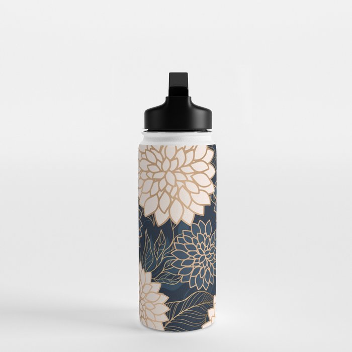 Floral Aesthetic in Navy, Blue, Ivory and Gold Water Bottle Gallery Image 3
