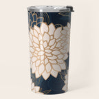 Floral Aesthetic in Navy, Blue, Ivory and Gold Travel Mug Gallery Image 2