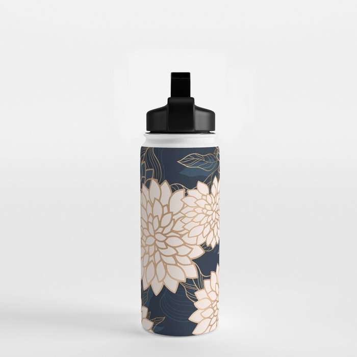 Floral Aesthetic in Navy, Blue, Ivory and Gold Water Bottle Gallery Image 2