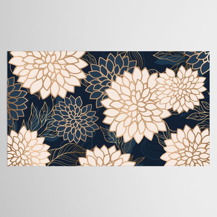 Floral Aesthetic in Navy, Blue, Ivory and Gold Tablecloth Gallery Image 2