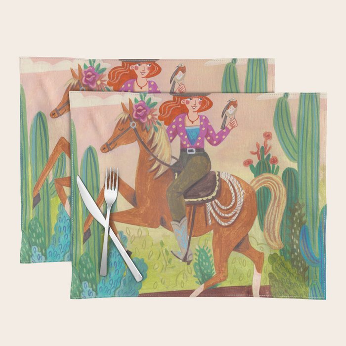 Cute cowgirl on a horse Placemat Gallery Image 1