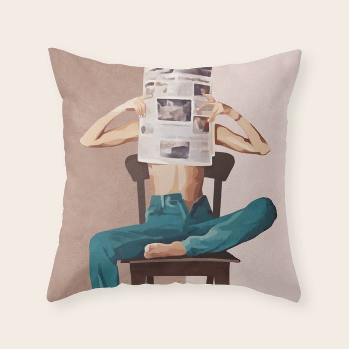 Woman Reading Newspaper Throw Pillow Gallery Image 6